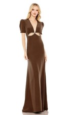Women's Mac Duggal Brown Maxi Dress with Embellished Cutouts Size 4