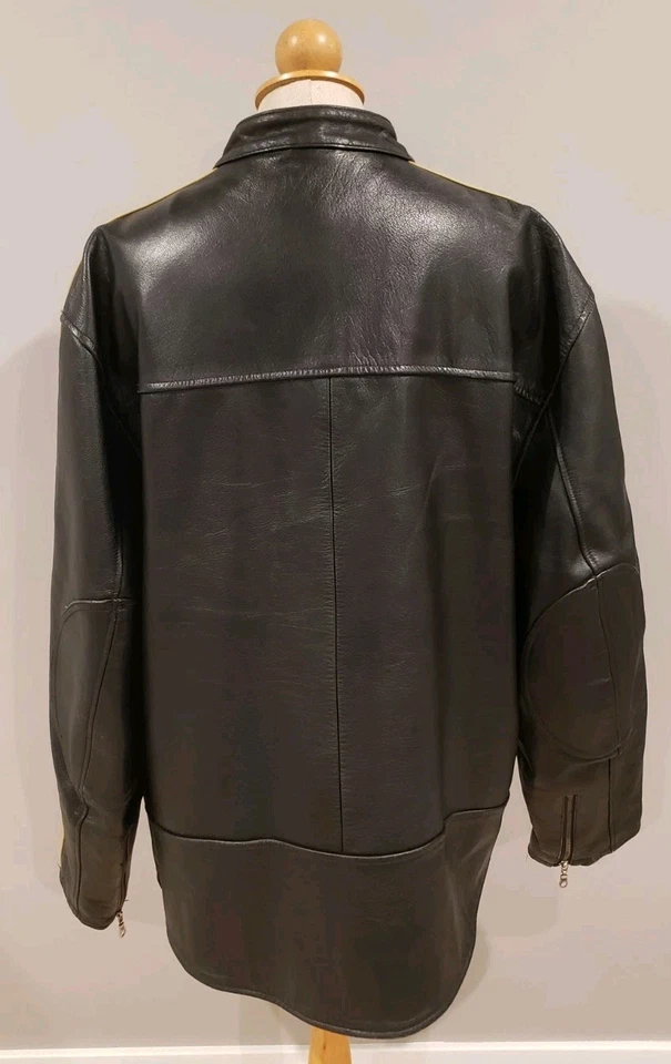 Chaqueta de cuero negra vintage Arizona Jean Company para hombre manga a rayas talla XXLT  Foto 3 de 4