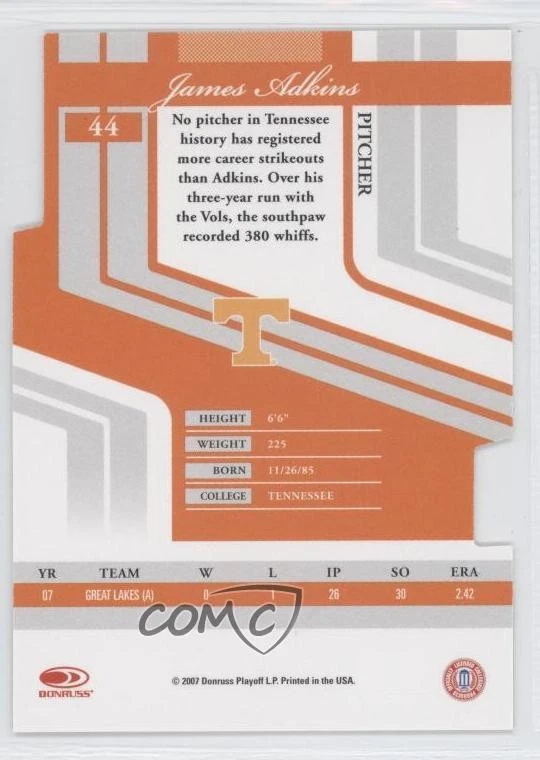 2007 Donruss Elite Extra Edition Status Gold Die-Cut /25 James Adkins #44 - Image 2 of 2