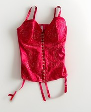 Cacique - Bustier Corset Lingerie - Red Lace Boned Hook Eye Closure - 40DD