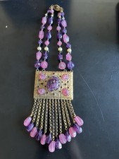 Vintage Hattie Carnegie Amethyst Pink Glass Good Tone Egyptian Style Necklace