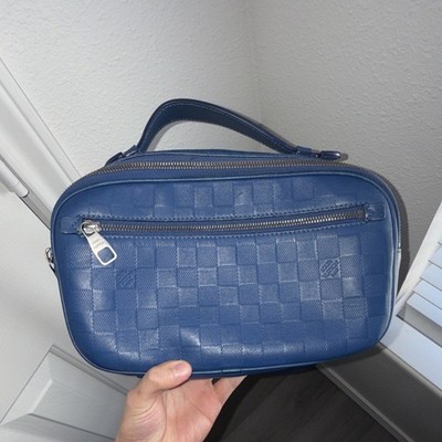 Louis Vuitton Damier Graphite Shoulder Bag Blue Adjustable Strap Logo Accent