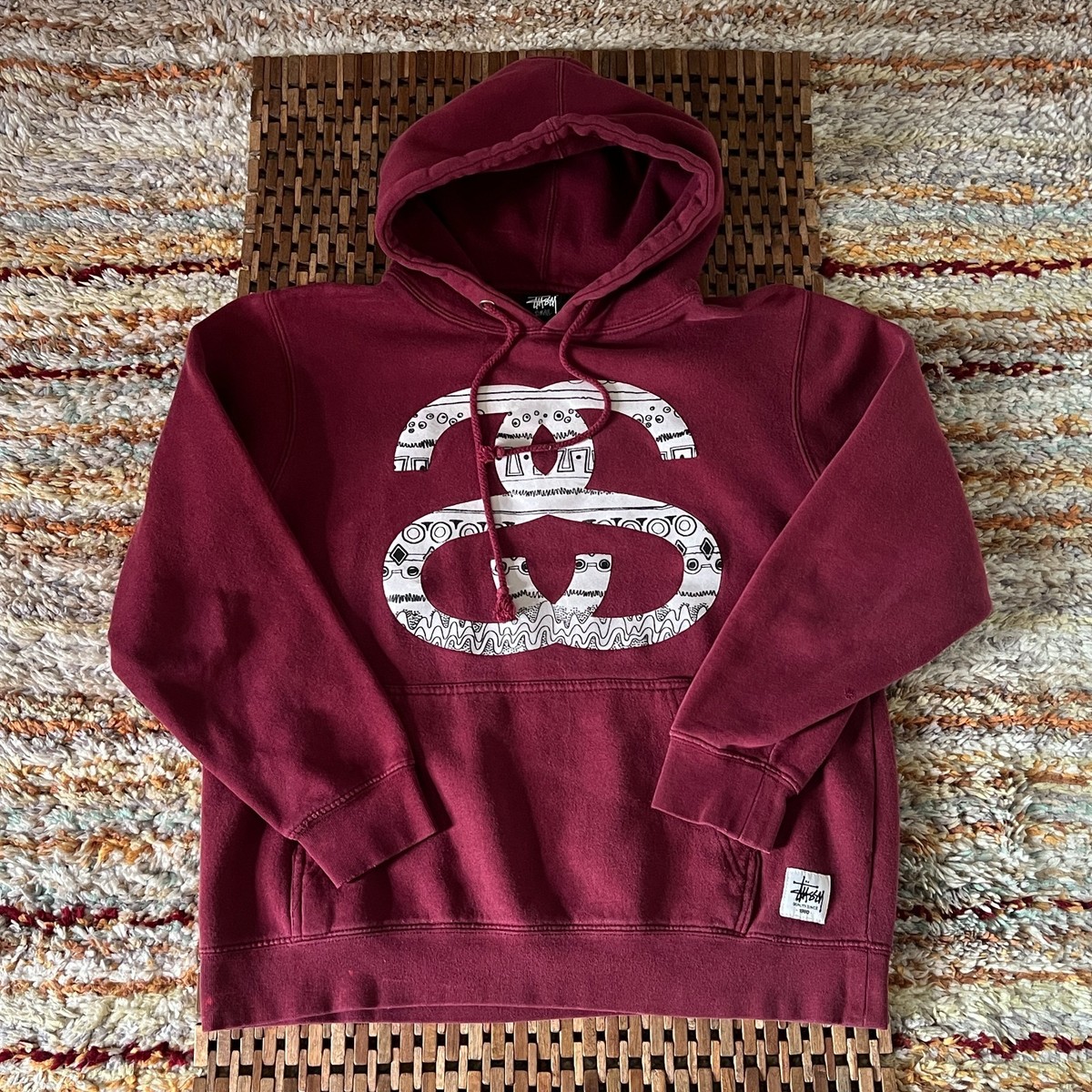 Stussy Double S Graphic Print Hoodie Hoody Sweatshirt Red Men's