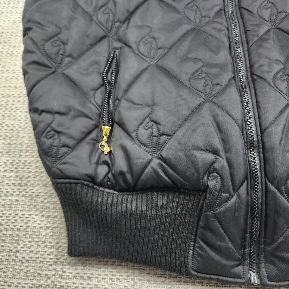 Chaleco Baby Phat para mujer 2X negro acolchado acolchado acolchado cremallera cuello falso logotipo de gato bordado Foto 3 de 4