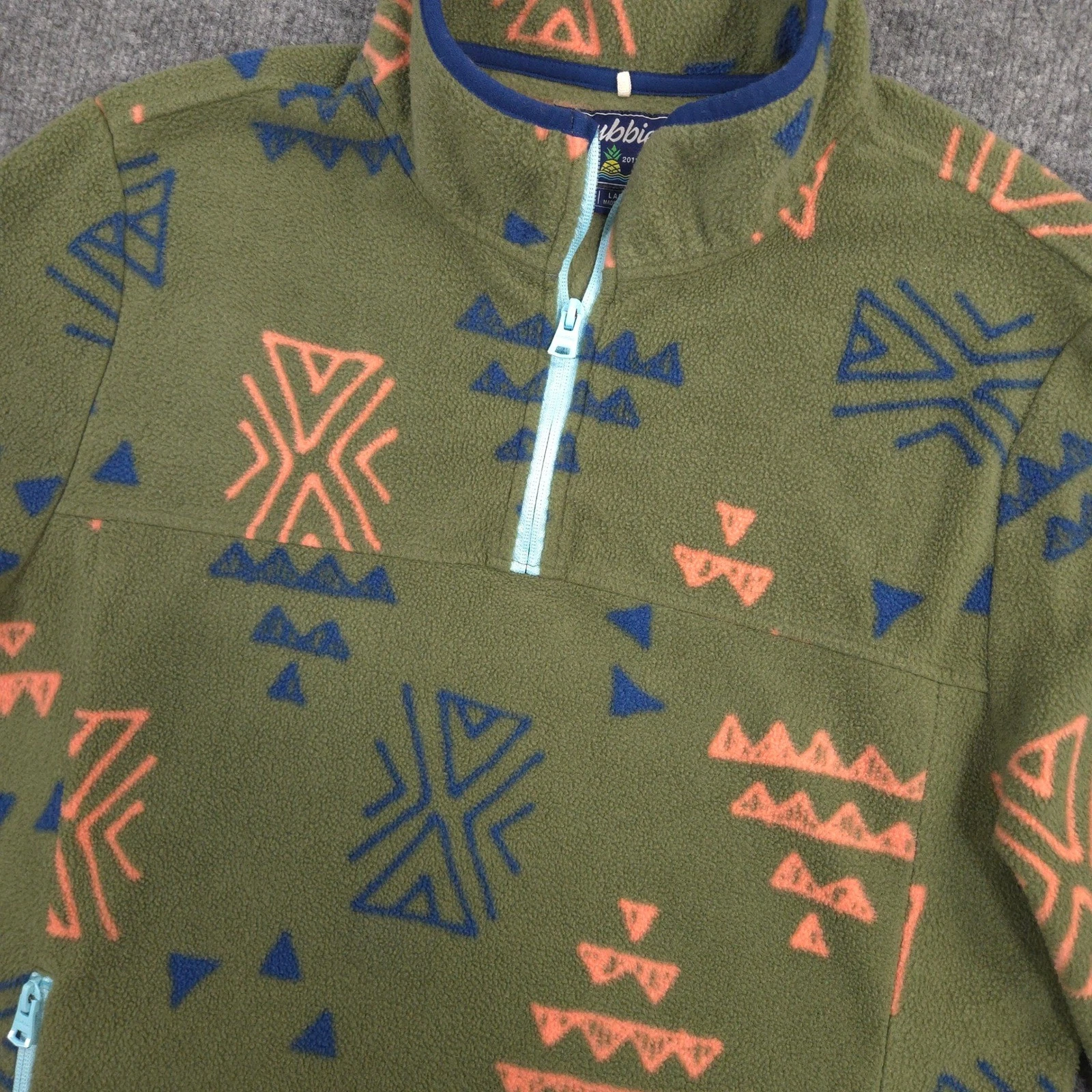 Chubbies Fleece 1/4 Zip Mens Large Green The Flame Commander Southwestern Tribal image 2