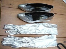 Silver PUMPS  Long GLOVES Life STRIDE 9B Shoes HEELS WEDDING Made in USA  BOX