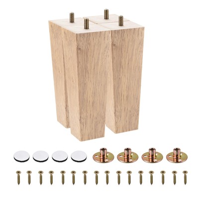 Furniture Legs 180mm Set of 4 Square Solid Wood Sofa Legs with Accessories