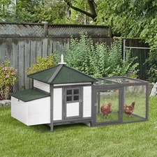 77" Wooden Chicken Coop Nesting Box Outdoor Hen House Removable Tray Ramp Run
