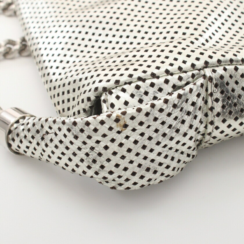 Chanel Here Mark Chain Shoulder Bag Leather Silver Hardware Punching