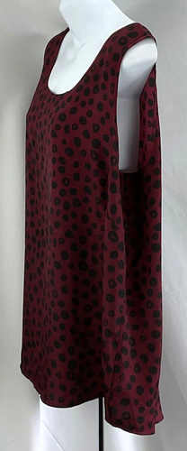 Silky SleeveLess Tank Top 2X 18/20W Burgundy Leopard Scoop Neck Flowy Glam Chic - Picture 2 of 5