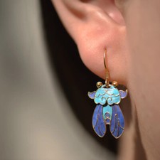 Handmade Enamel Cicada Stud Earrings Vintage Ear Hook Chinese Style Jewelry