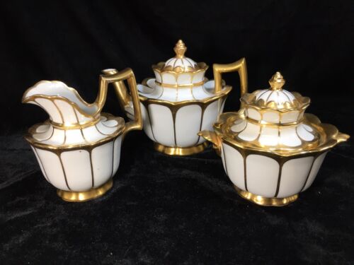 Le Tallec Paris, France 'Empire Style' Footed 3-Piece TEA SET with Heavy Gold - Picture 3 of 11