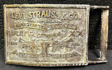 VTG Levi Strauss Co Jeans Made In USA Metal Belt Buckle Heavy Patina Wear