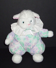 11" VTG Russ Floral Floppity Lamb Plush Pink Purple Green Flowers Stuffed Animal