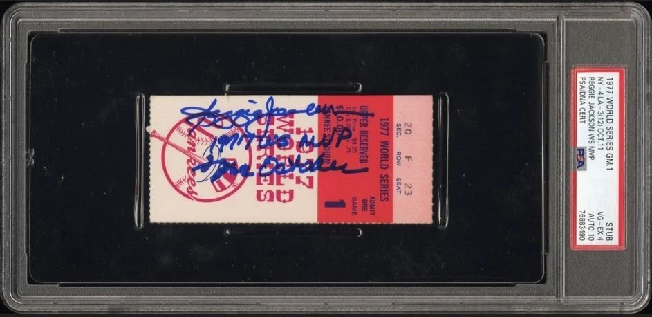 Reggie Jackson HOF 1977 Signed World Series Game 1 Ticket PSA 4 PSA/DNA 10 Auto - Image 3 of 3