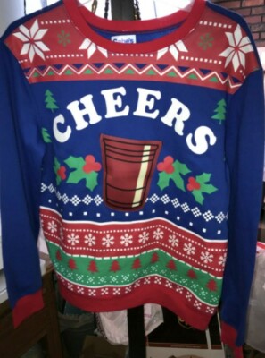 Men's CHEERS Drink Beer Holder Ugly Christmas Sweater NWT AWAKE