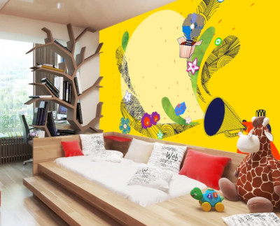 3D Yellow Background ZHUA19906 Wallpaper Wall Murals Removable Self-adhesive Ann