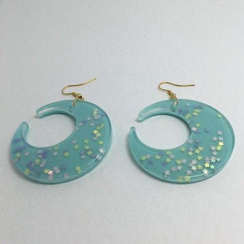 Large crescent moon earrings, Star Glitte , Acrylic Earrings - Picture 28 of 60