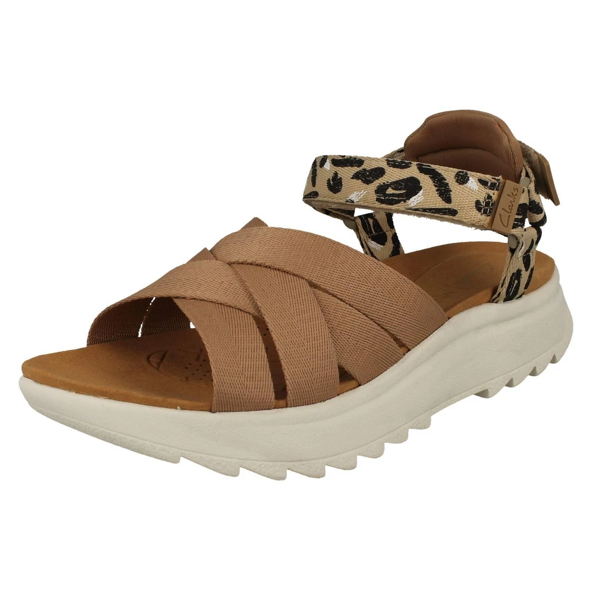 LADIES CLARKS STRAPPY LIGHTWEIGHT PLATFORM HOOK LOOP SANDALS DASHLITE CROSS