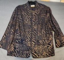 Alfred Dunner Womens Black Metallic Animal Print Full Zip Long Sleeve Jacket 20W