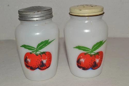 Anchor Hocking Fire King Apple Salt & Pepper Shakers - Milk Glass White