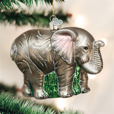 OLD WORLD CHRISTMAS LARGE ELEPHANT ZOO ANIMAL GLASS CHRISTMAS ORNAMENT 12159