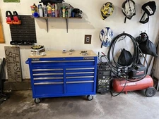 46 In. 9-Drawer Mobile Storage Cabinet With Solid Wood Top, Blue Workbench