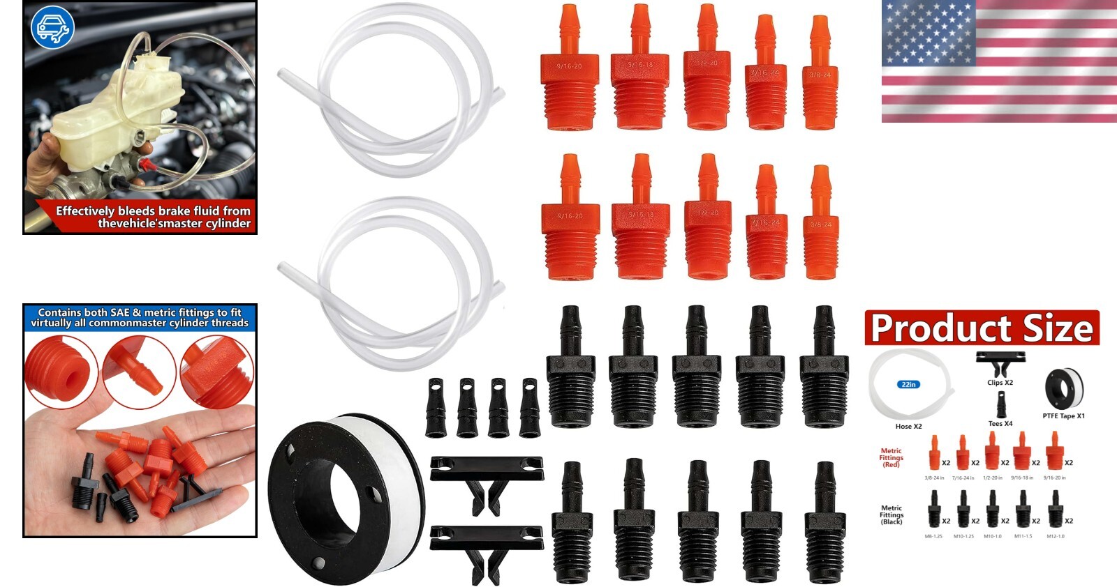 29 Pcs Master Cylinder Bleeder Kit-Brake Bleeder Kit with 22" Hose PTFE Tape Uni