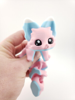 Carly The Cotton Candy Flexi Fox 7.5 Inches - 3D Printed Fidget Fantasy Creature