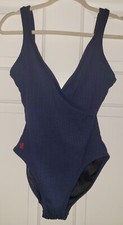 Vtg. Polo Ralph Lauren Sz. 12 Navy Blue 1 Pc Swimsuit Pony RLL Red Made in USA
