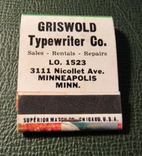 Matchbook - Griswold Typewriter Minneapolis MN FULL thumbnail