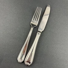 Lot 2 Lenox BEAD DINNER FORK & KNIFE Stainless Glossy Plume Silverware  Flatware