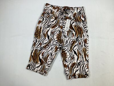 Womens Glory White And Brown Animal Print Capri Pants Size 13 NEW