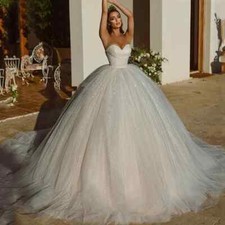 Luxury A-Line Wedding Dress Sweetheart Neck Sleeveless Lace Sequins Bridal Gowns