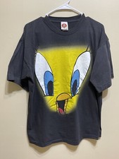 Vtg 90s Looney Tunes Tweety Bird Big Head Print Black Single Stitch Graphic Tee