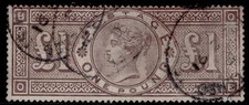GB QV SG185, SCARCE £1 brown-lilac WMK CROWNS, USED. Cat £2750. OB