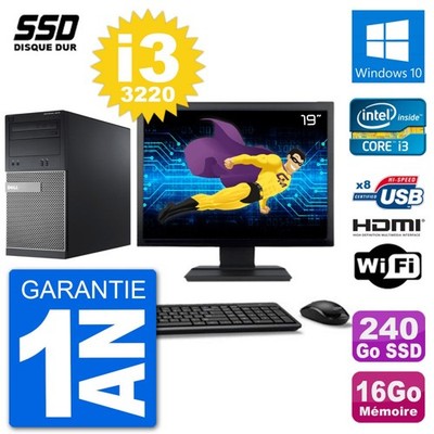 PC Dell 3010 MT Bildschirm 19'' i3-3220 RAM 16GB SSD 240GB HDMI Windows 10 Wifi