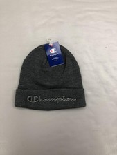 Champion Beanie Hat Mens One Size Gray Winter Knit Cuffed Embroidered Logo