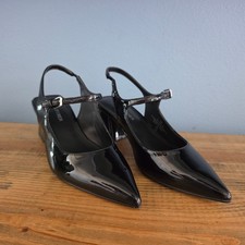 Marc Fisher Womens Luminos Slingback Pump Black Patent Block Heel Size 6M