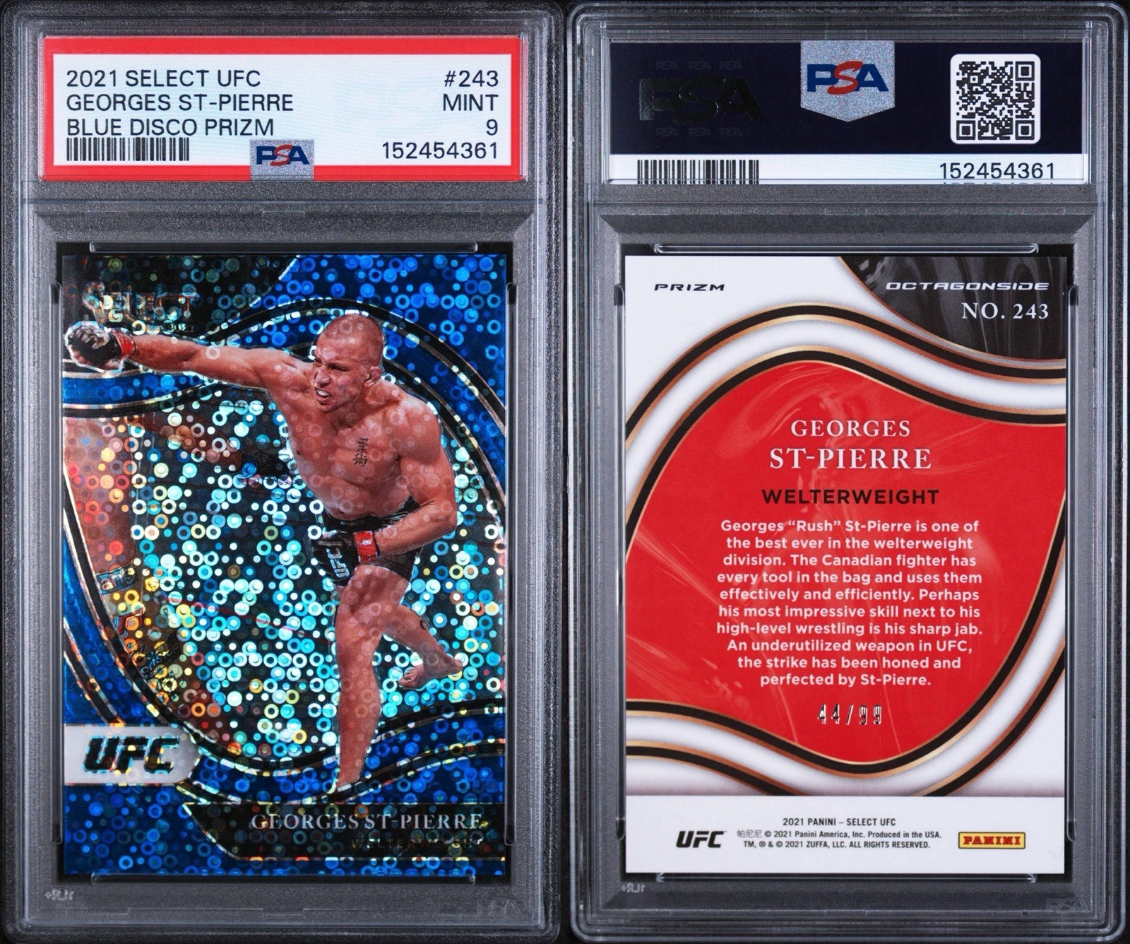 2021 Panini Select UFC - OCTAGONSIDE BLUE DISCO GEORGES ST-PIERRE /99 PSA 9 view 3