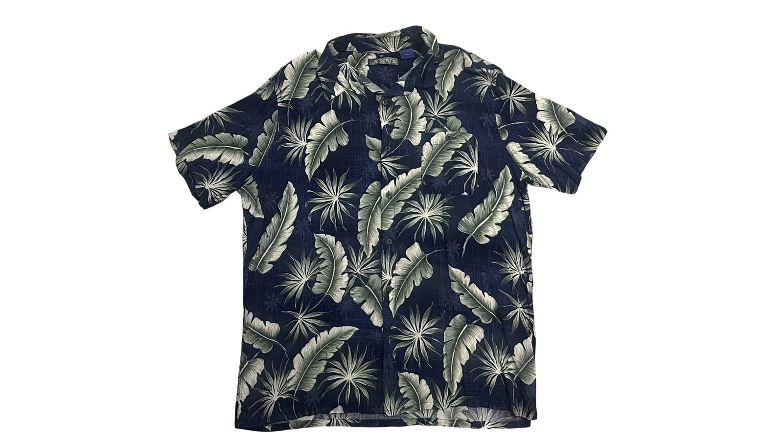 Campia Shirt Mens XL Blue Tropical Hawaiian Leaf Print Rayon Short Sleeve Casual