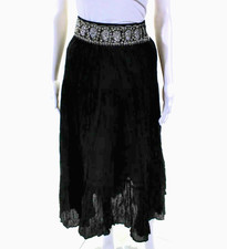BCBG Max Azria Skirt Long Black S Cotton Tiered Embellished Waist NEW WITH TAGS