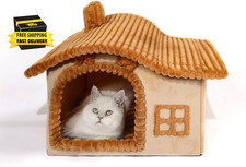 Bear Cat Houses for Indoor Cats, Chimney Cute Cat Bed Cave, Enough Interior Spac