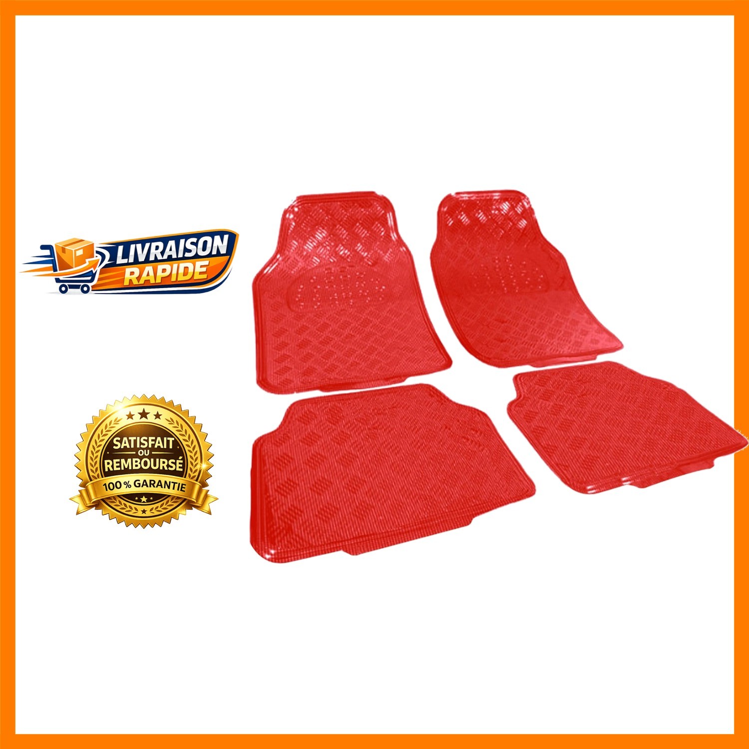 Tapis de sol pour voiture en PVC rouge robuste avec finition antidrapante