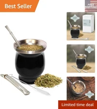 Black Stainless Steel Yerba Mate Cup 8-Oz Kit - Ideal Gift for Tea Enthusiasts