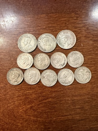 South Africa Silver Lot Threepence And Sixpence 12 Coins .8000 Silver .5451 ASW