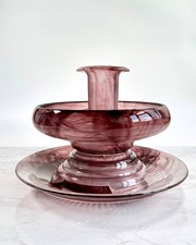 Art Deco Amethyst Cloud Glass Table Centrepiece Bowl with Plate Pedestal Floatin