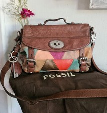 Fossil Leather Vintage Crossbody Shoulder Bag Multi Colour Patchwork  Satchel 