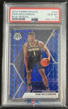 #/99 Zion Williamson PSA GEM MINT 2019-20 Panini Mosaic Blue Prizm RC #209