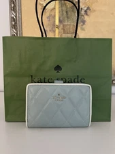 NWT KATE SPADE Carey Colorblock Edge Quilted Medium Bifold Wallet Wild Sage Blue